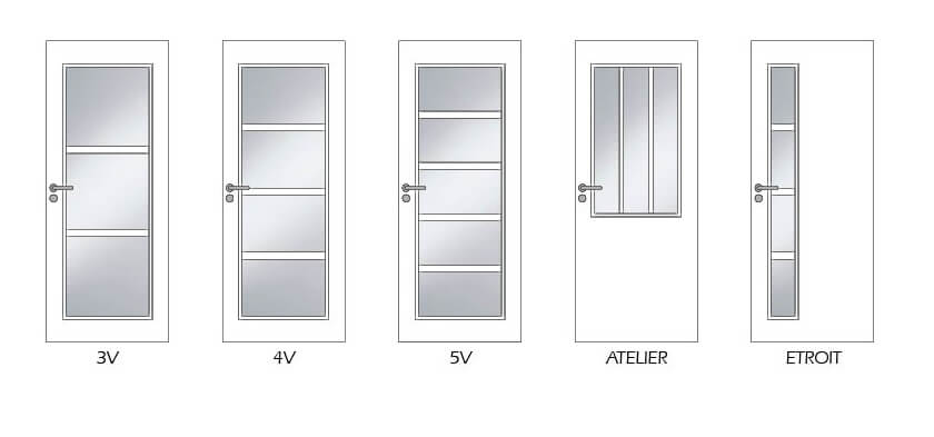 Différents modèles de portes intérieures vitrées Modulight